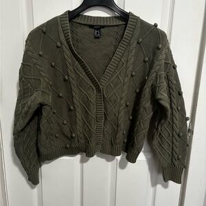 Forever 21 Olive Green Bobble Cable Knit V-Neck Cardigan